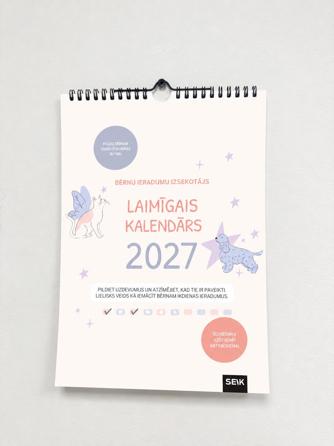 Laimīgais kalendārs sienas kalendārs bērniem A4 izmērs 2027