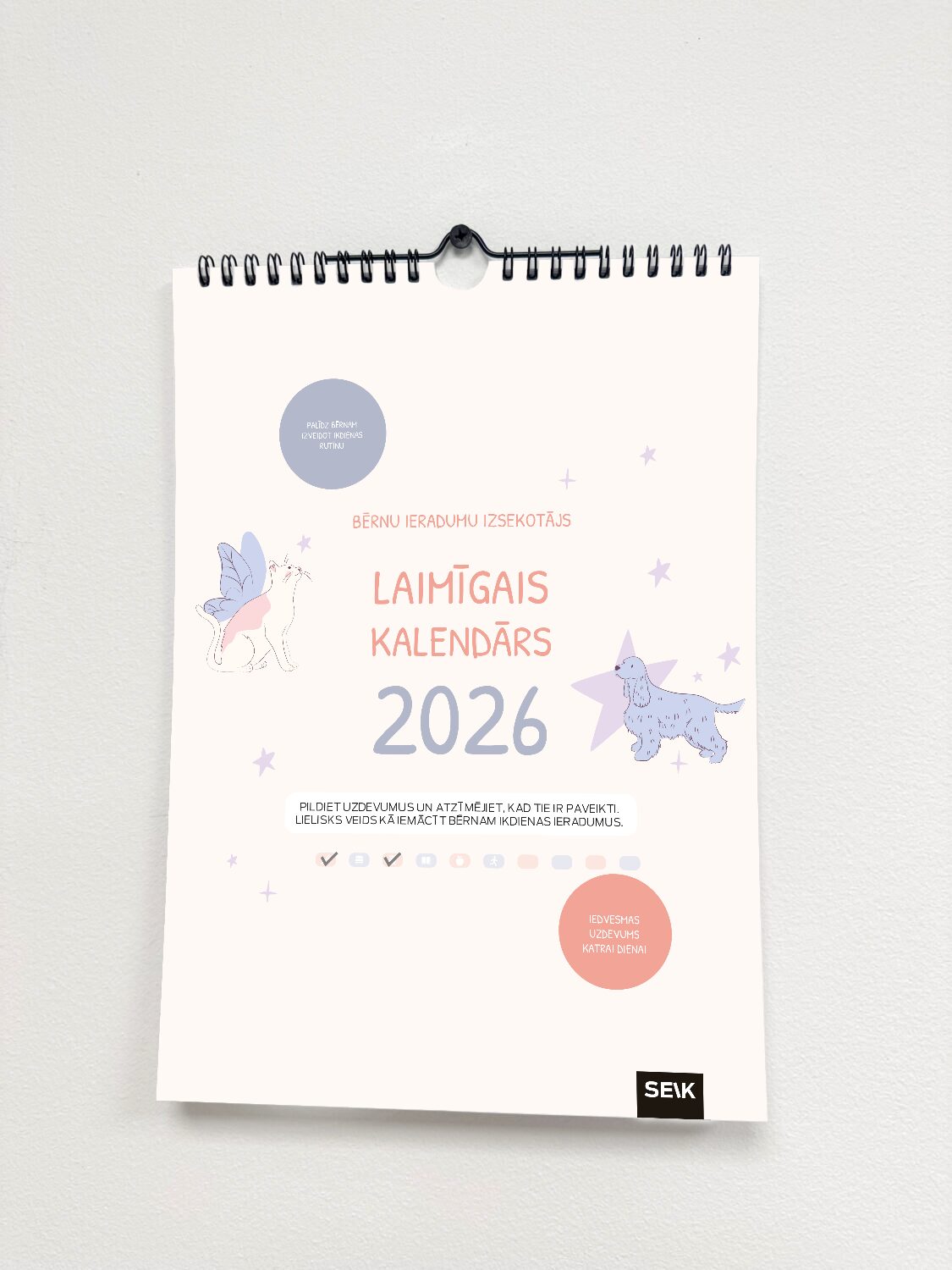 Laimīgais kalendārs sienas kalendārs bērniem A4 izmērs 2026