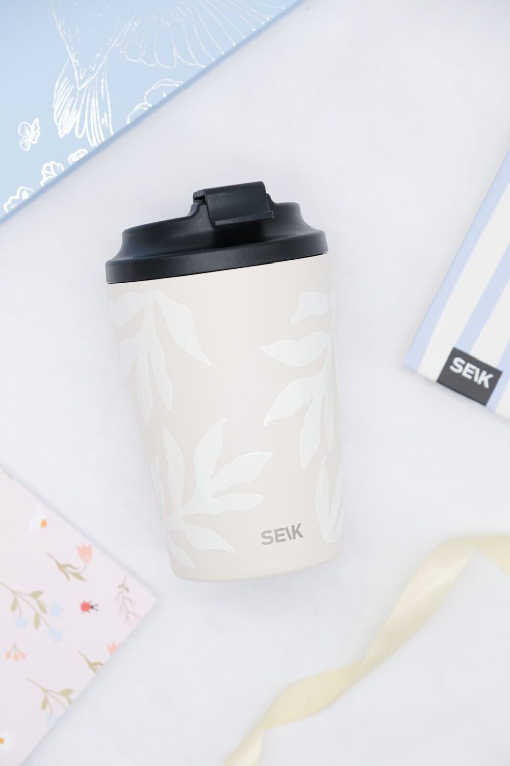 seik termoss/ kafijas krūze - bēšas lapas (350ml) - Image 3